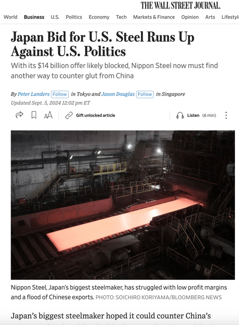 Japan Bid for U.S. Steel Runs Up Against U.S. Politics: President Nakamura provided insight